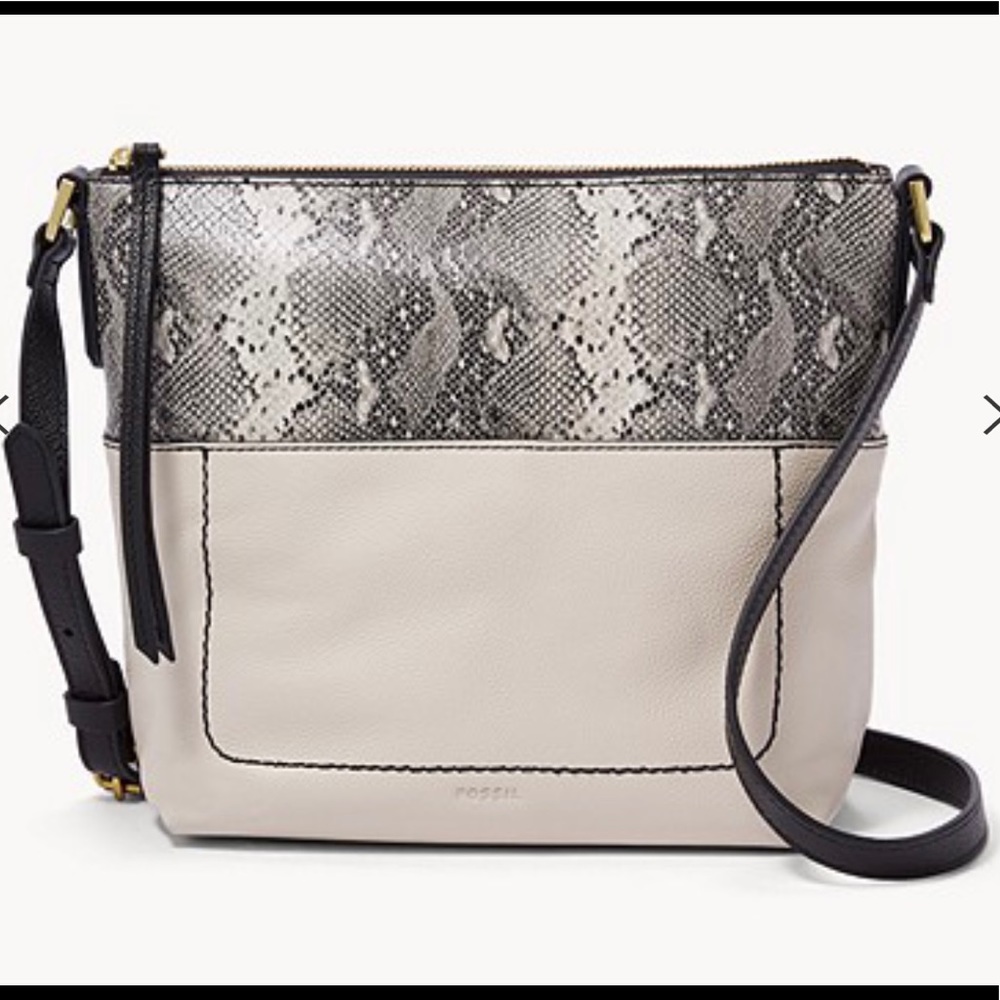 Fossil Amelia Python White Leather Crossbody